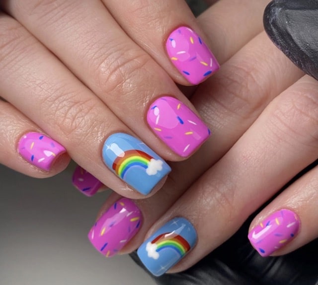 Rainbow & Sprinkles Summer pink nails